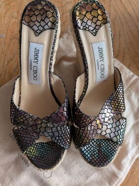 Jimmy Choo Women’s Multicolor Snake-Effect Slide Sandals Size 38